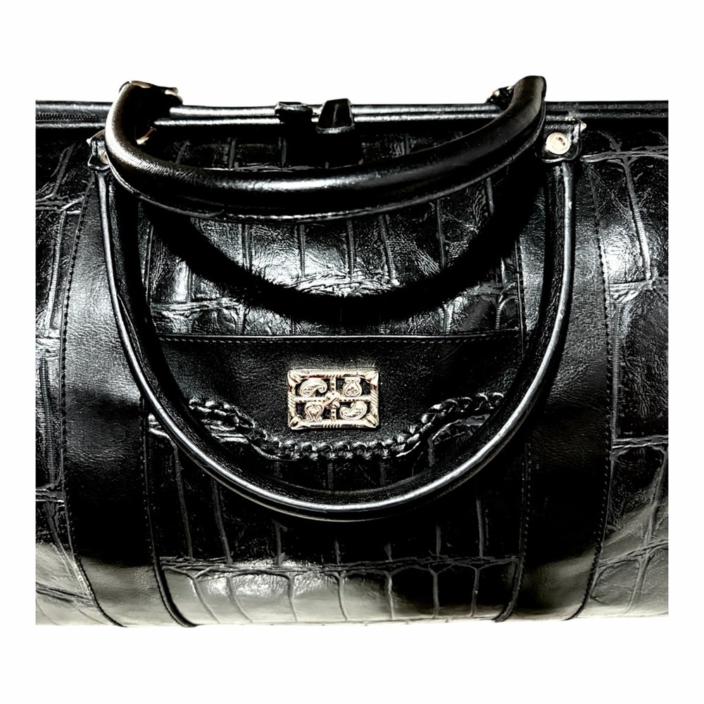 BUENO Black Croc-Embossed Leather Travel Bag